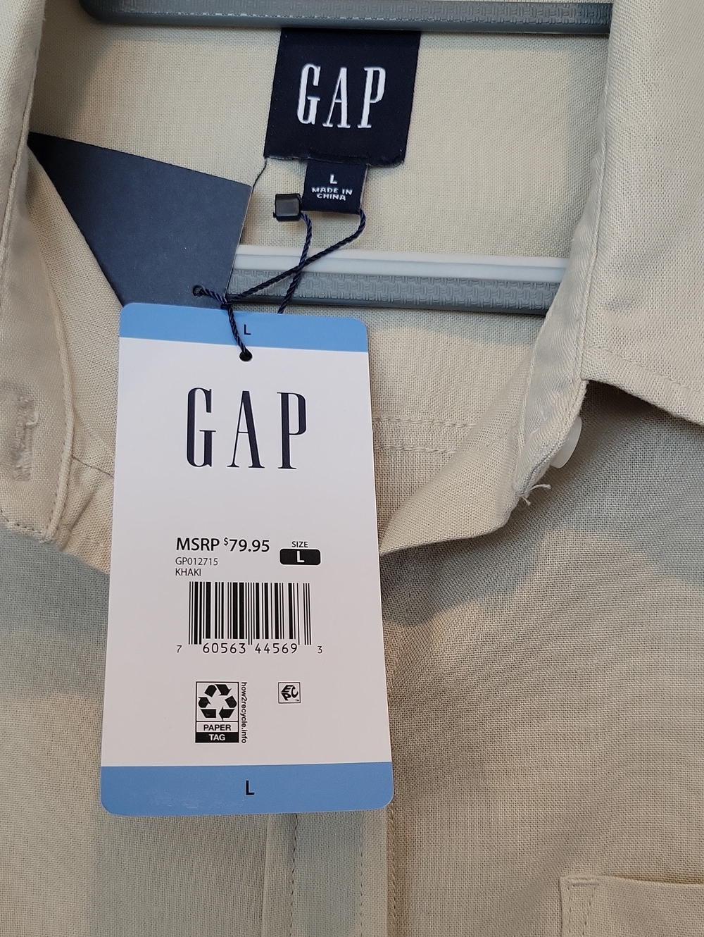 Gap Women's Linen Blend Button Down Khaki Shirt In Large NWT - Picture 8 of 11